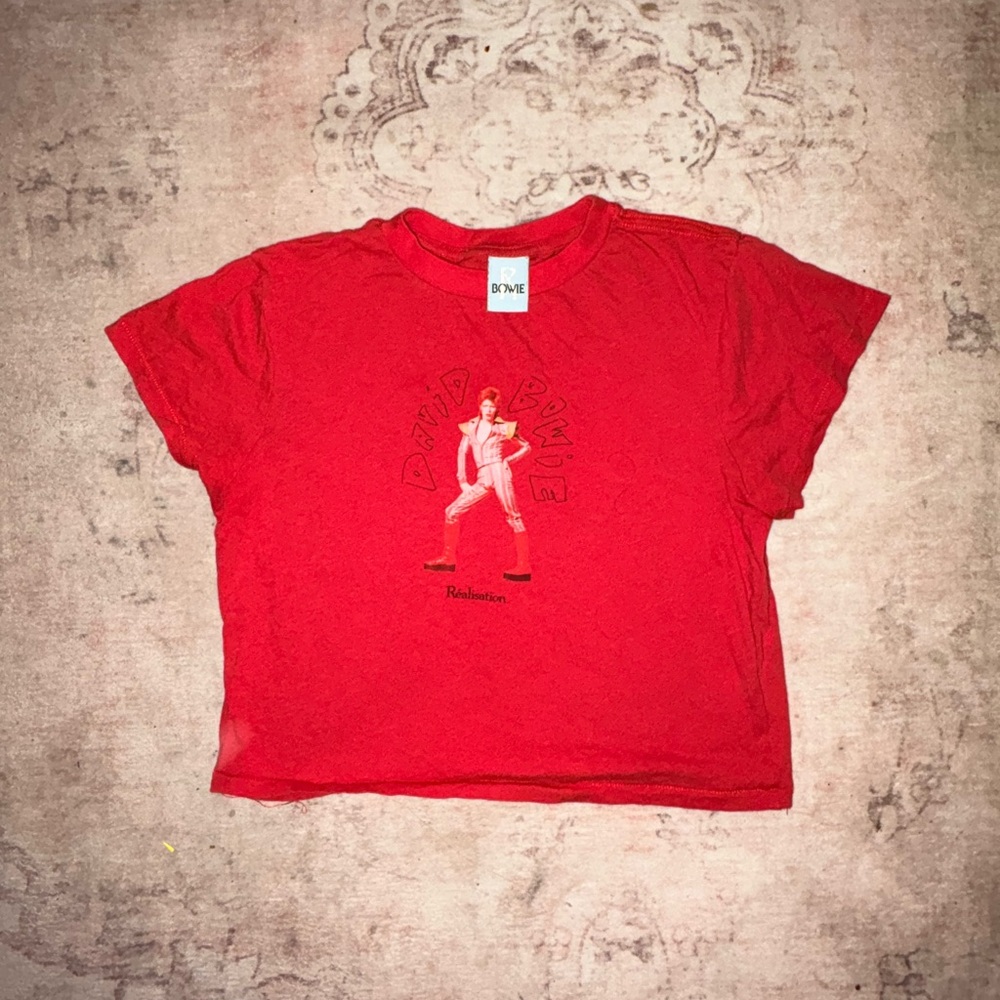 Red Graphic Tee with David Bowie Print